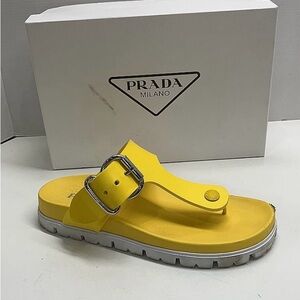 Prada Yellow Rubber Thong Sandals Lug Sole Buckle Slide Womens 39
